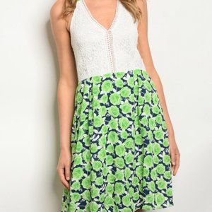 White halter top dress navy w/green🌹skirt